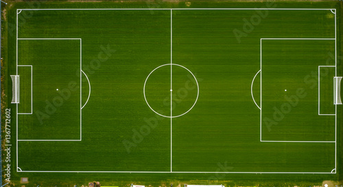 Aerial view of a meticulously marked soccer field ready for a thrilling match