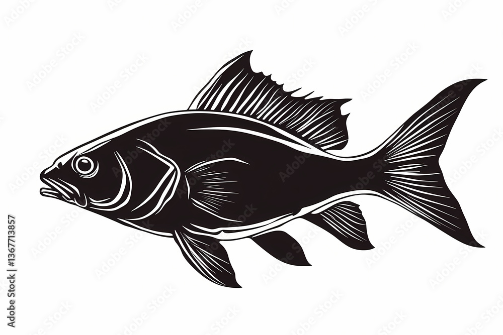 Fototapeta premium Fish silhouette on white background with vector design