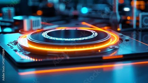 Animated Neon Glow on Circuit Board: Modern Technology Design and Visual Effects