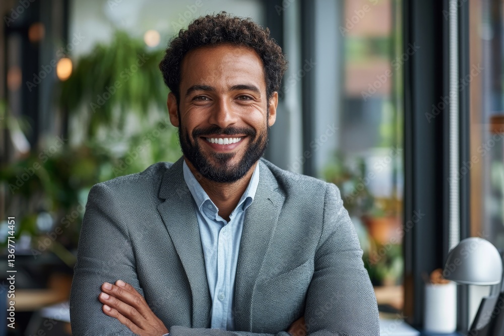 Success businessman smiling in office Success businessman smiling in office