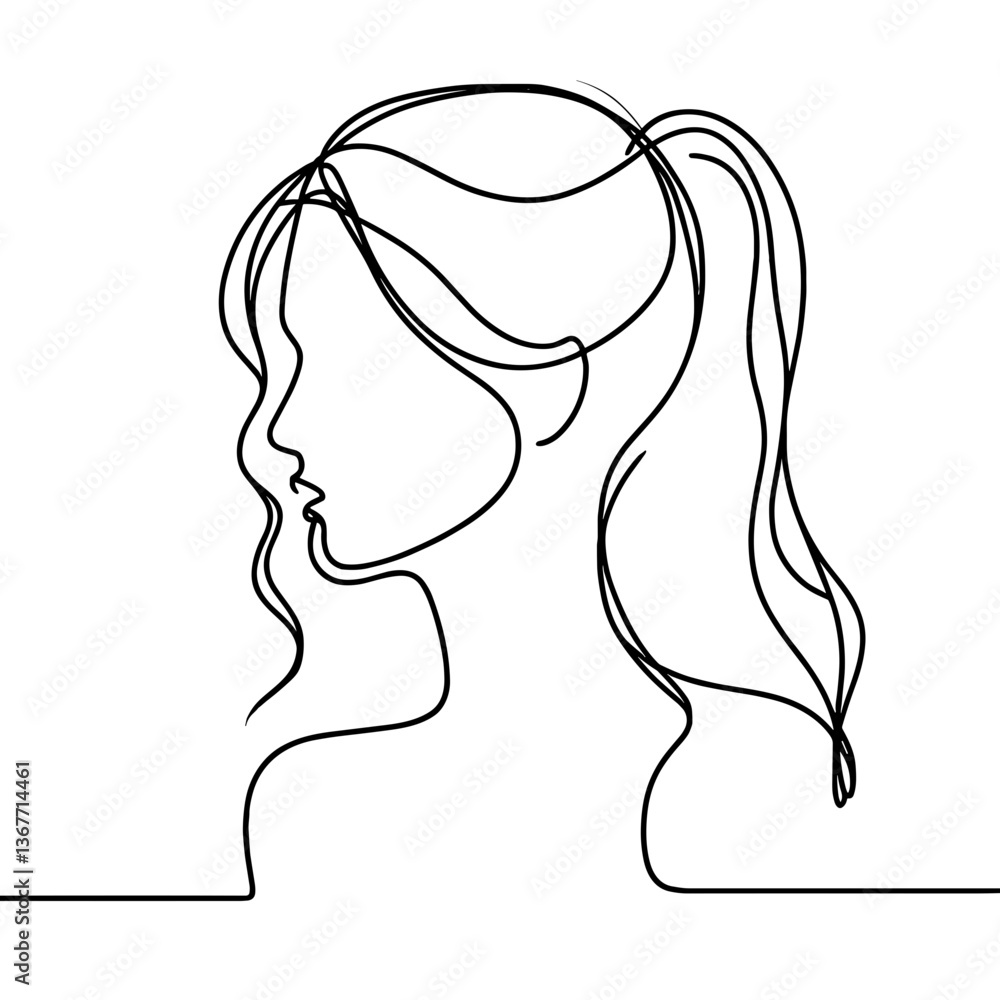 Girl with ponytail in minimalist line style Girl with ponytail in minimalist line style