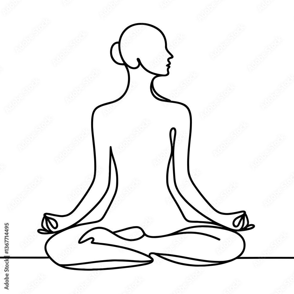Woman meditating in lotus pose one line yoga vector Woman meditating in lotus pose one line yoga vector