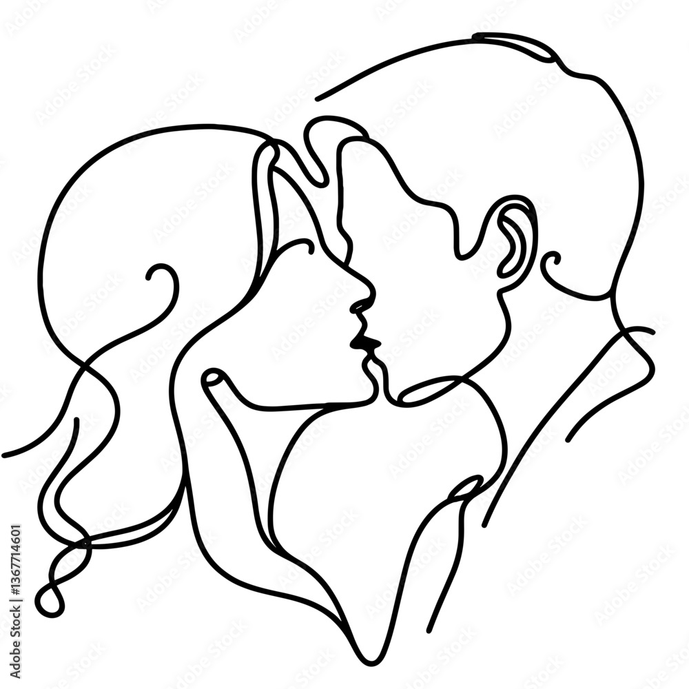 Couple kissing in line art style Couple kissing in line art style