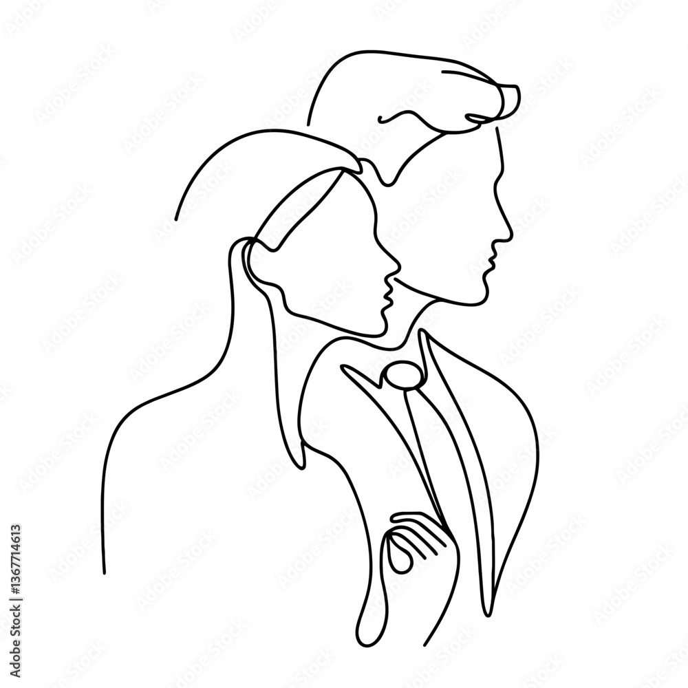 Elegant couple in formal attire line drawing Elegant couple in formal attire line drawing