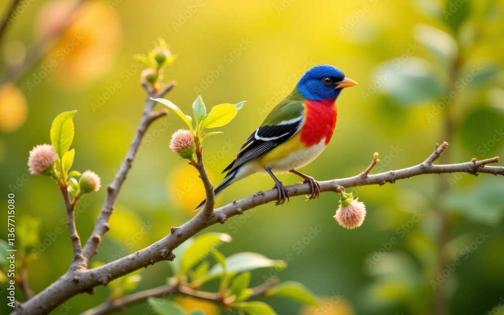 A colorful bird perched on a branch, showcasing vibrant blue, green, and red plumage amidst soft, natural backgrounds A colorful bird perched on a branch, showcasing vibrant blue, green, and red plumage amidst soft, natural backgrounds