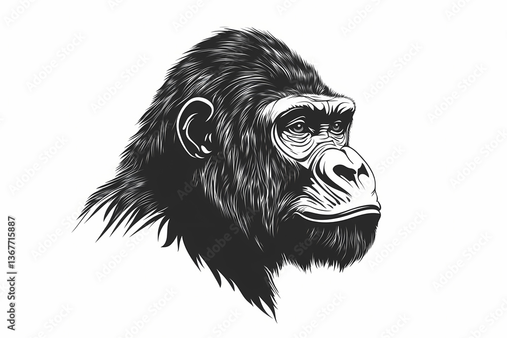 Fototapeta premium Gorilla silhouette on white background with vector design