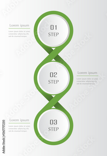 Step by step vertical infographic template with 3 options, parts or processes.