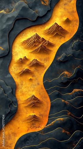 Golden Mountains Phone Wallpaper Dark Hills & Winding River in Dramatic Landscape Design | HD Mobile Theme

