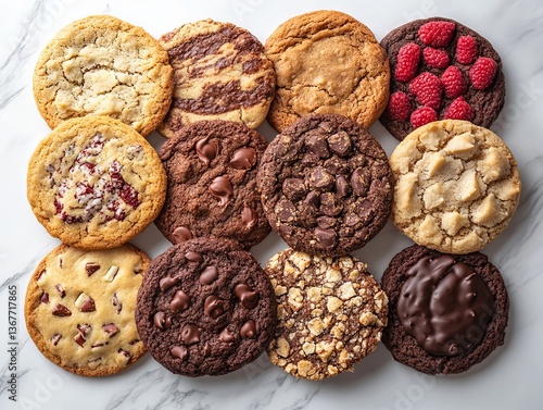 Various crumbl cookies topped with various glazes, homemade butter cookies 