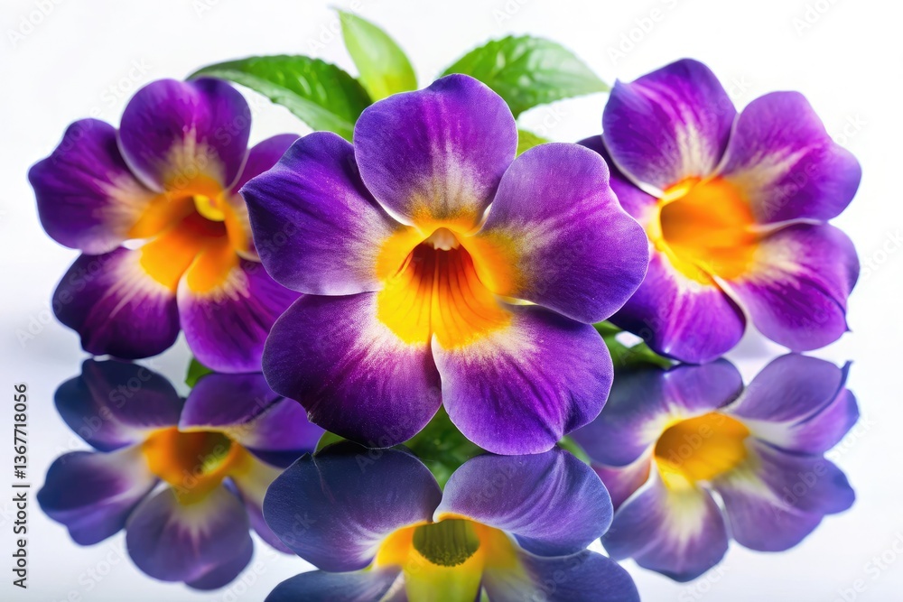 Thunbergia Wings Macro Flat Lay: Close-up Flower Photography with Glass Reflection Thunbergia Wings Macro Flat Lay: Close-up Flower Photography with Glass Reflection