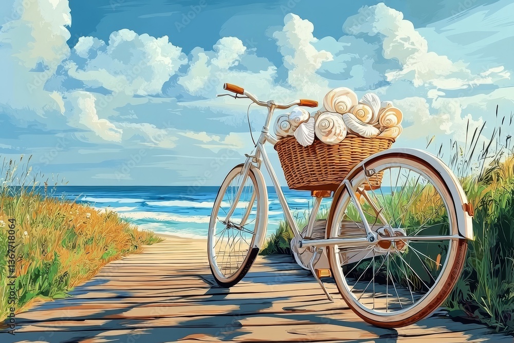 Fototapeta premium Coastal Breeze and Two Wheels, Bicycles with baskets