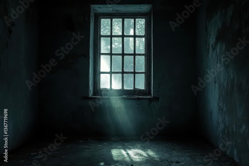 Obraz na płótnie dark and abandoned room with a window allowing light to filter in creating a haunting atmosphere perfect for halloween emphasizing mystery and the passage of time w salonie