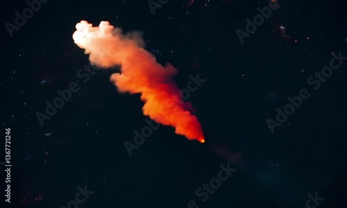 Falling meteor emits smoke