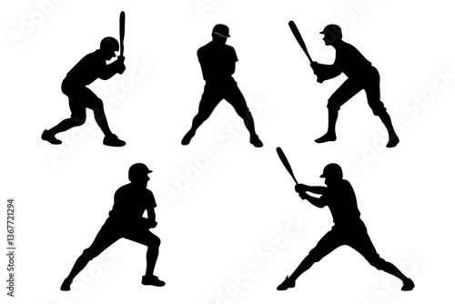 set of Baseball Player silhouette vector illustration