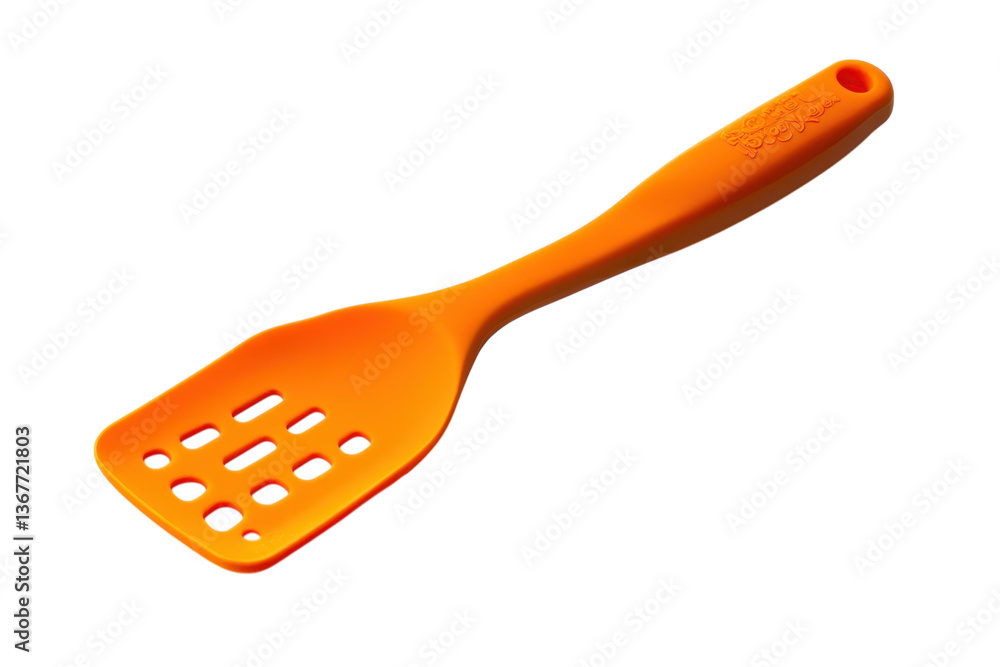 Bright orange silicone spatula resting on a clean surface, perfect for cooking and baking tasks isolated on transparent background Bright orange silicone spatula resting on a clean surface, perfect for cooking and baking tasks isolated on transparent background