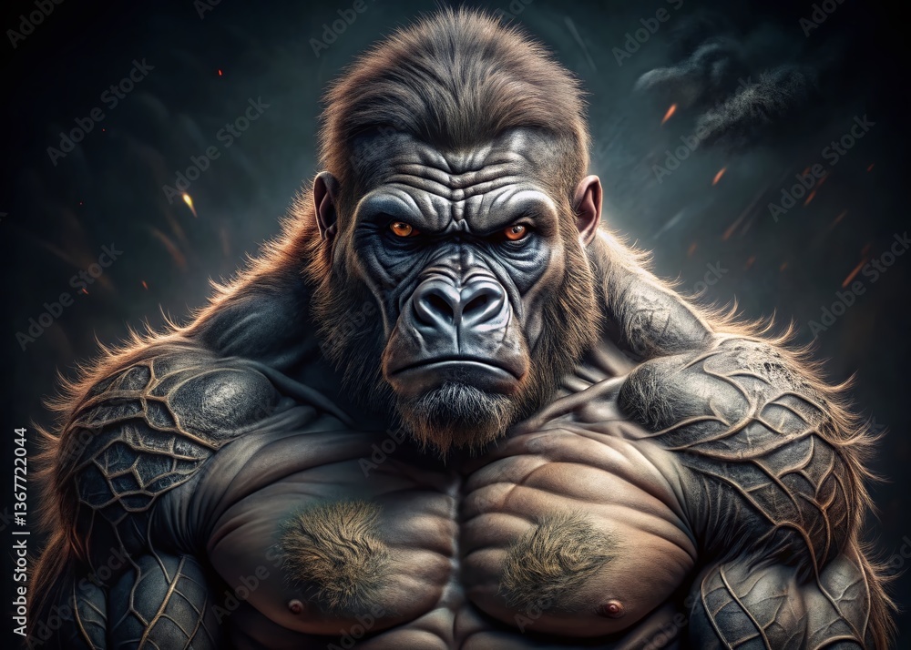 Low Light Photo: Powerful Gorilla Tattoo Design - Dark & Mysterious Ink Art Low Light Photo: Powerful Gorilla Tattoo Design - Dark & Mysterious Ink Art