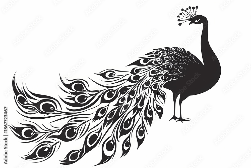 Fototapeta premium Peacock silhouette on white background vector design