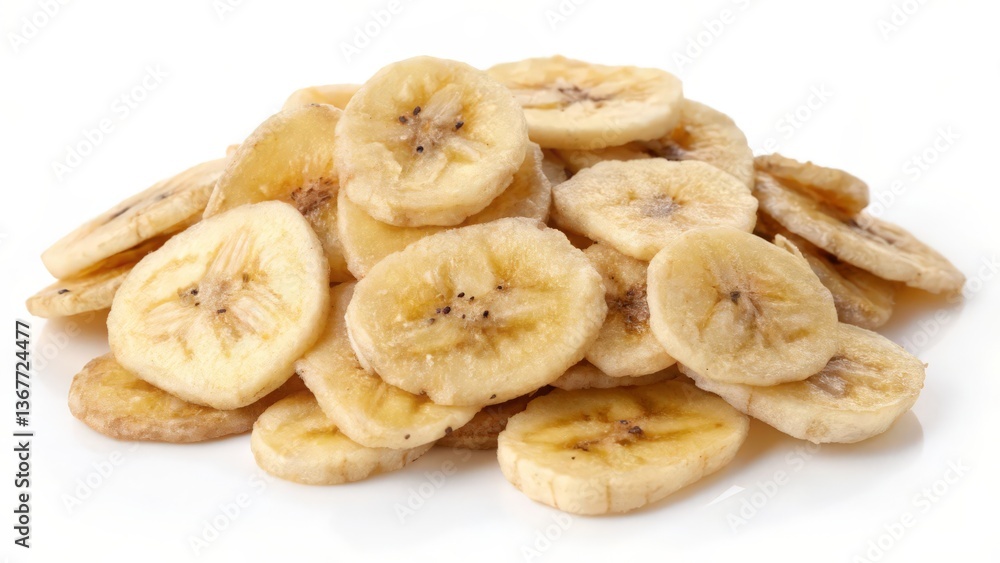 Pile of Crunchy Banana Chips on a White Surface with Golden Color
Pile of Crunchy Banana Chips on a White Surface with Golden Color