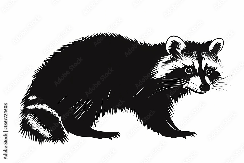 Fototapeta premium Raccoon silhouette on white background vector design