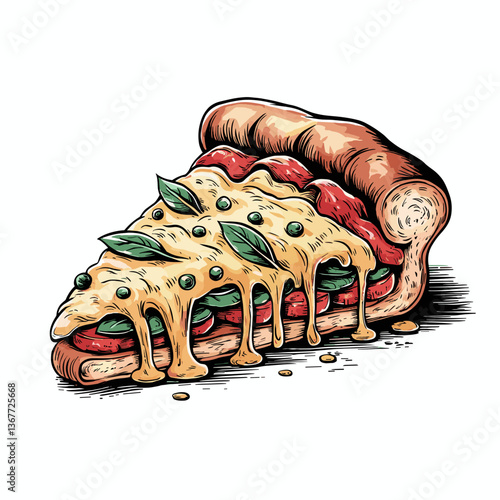 Watercolor Deep Dish Stuffed Pizza Slice with Pepperoni