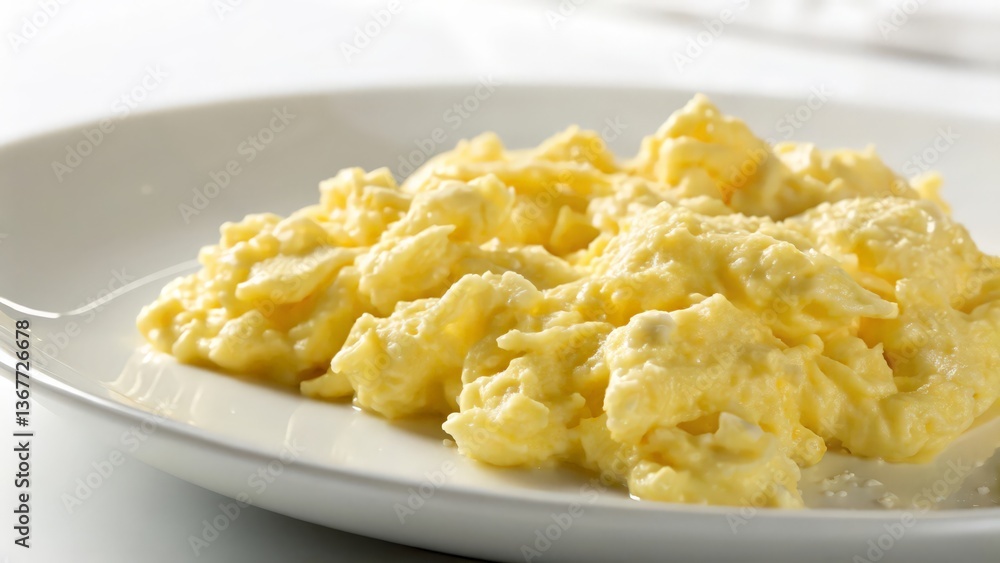 Creamy Scrambled Eggs on White Plate with Soft Texture
Creamy Scrambled Eggs on White Plate with Soft Texture
