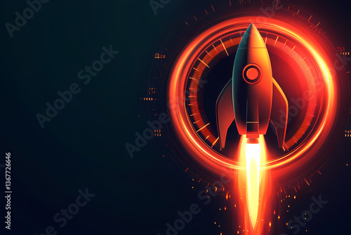 Speedometer with rocket, performance, vector logo design