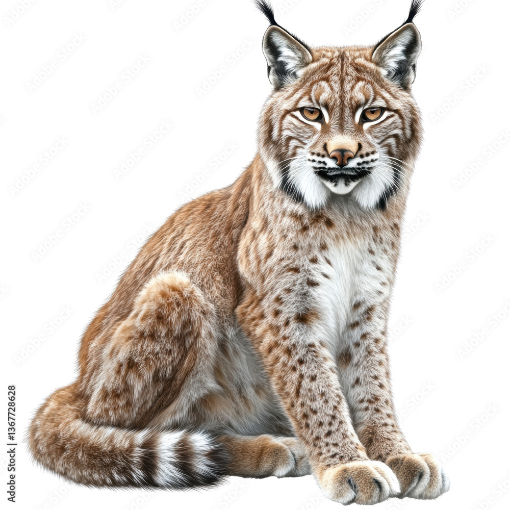 Obraz premium Majestic Lynx: The Silent Hunter of the Woods on white background