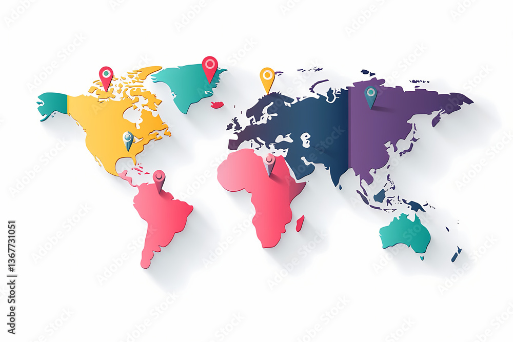 Obraz premium World map with pins, global vector logo design