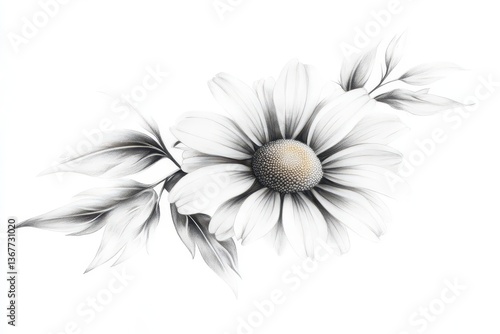Obraz na płótnie delicate chamomile flower crisp white petals yellow center highkey lighting pure white background botanical detail w salonie