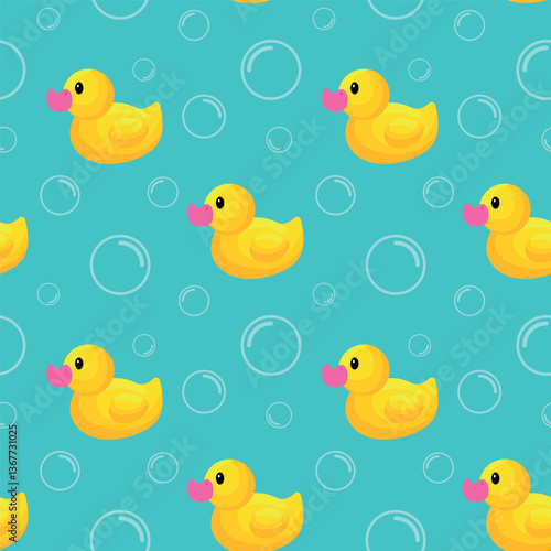 Rubber duck toys set in different colours. Seamless Pattern. Flat cartoon style vector illustration