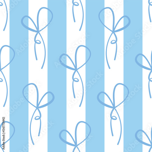 МSeamless pattern with cartoon doodle bow knots, gift ribbons. Trendy hair braiding accessory. Hand drawn vector illustration. Minimalist tattoo sketch, coquette core
