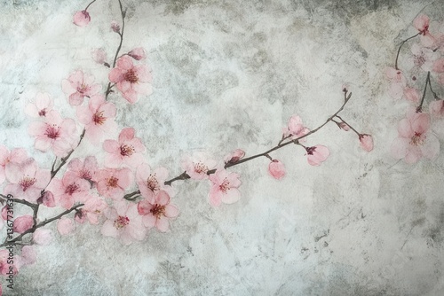 Obraz na płótnie delicate cherry blossoms painted in traditional japanese sumie style soft pink and gray washes on textured rice paper w salonie