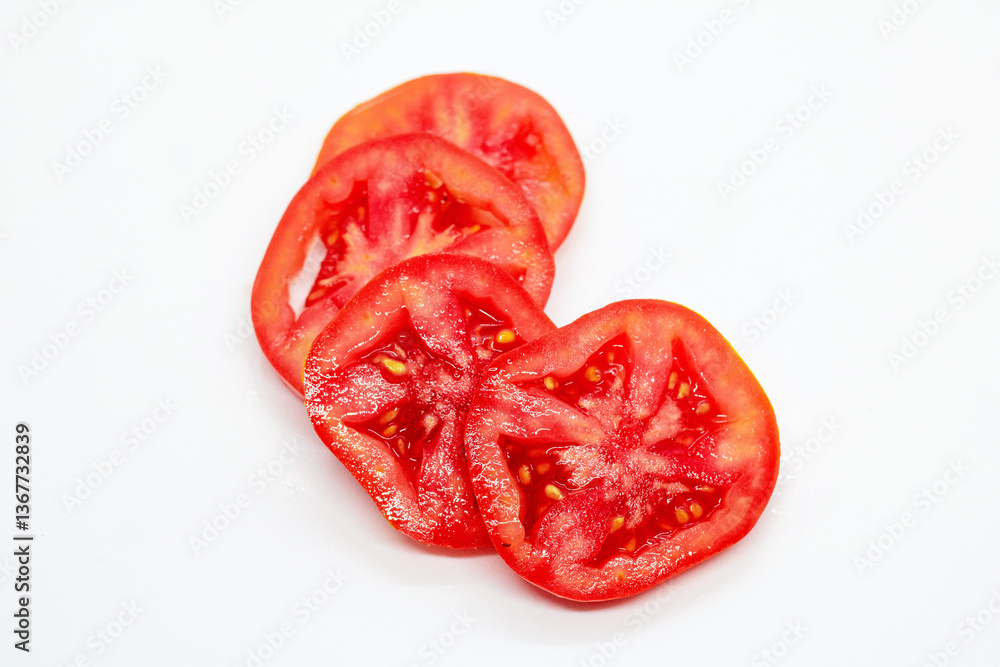 Ripe Red tomatoes slices, Tomato slices in isolated background Ripe Red tomatoes slices, Tomato slices in isolated background