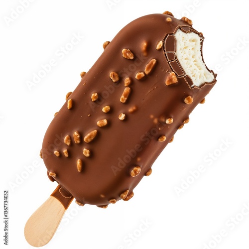 Ice cream chocolate almond coated isolated on a white background, chocolate ice cream, Chocolate Coated Vanilla Ice Cream Bar with Nuts - Delicious Frozen Treat