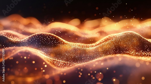 Abstract golden wave background with sparkling particles, creating a sense of depth and elegance. Ideal for digital design and presentations.