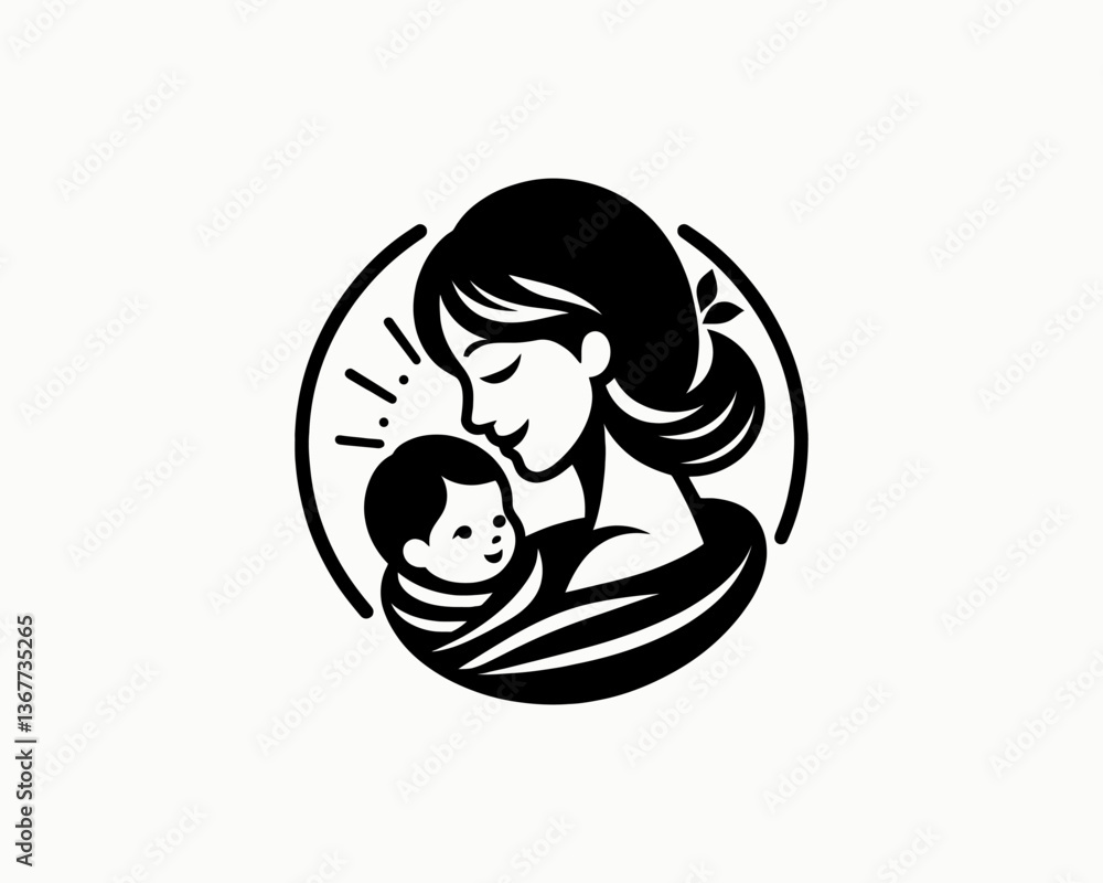 Happy Mother's Day Logo Design Template. Loving Family with Mother and Baby Silhouette Vector Illustration Happy Mother's Day Logo Design Template. Loving Family with Mother and Baby Silhouette Vector Illustration