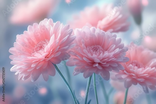 Obraz na płótnie delicate pink paper daisies in morning light soft focus macro photography dreamy botanical composition natural pastel palette w salonie