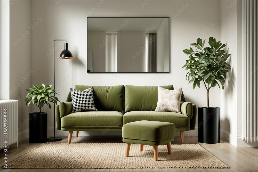 Fototapeta premium Modern Green Aesthetic Living Room