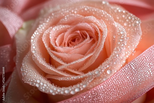 Obraz na płótnie delicate pink rose in soft morning light intertwined with metallic pink ribbon dewdrops glistening on petals shallow depth of field w salonie