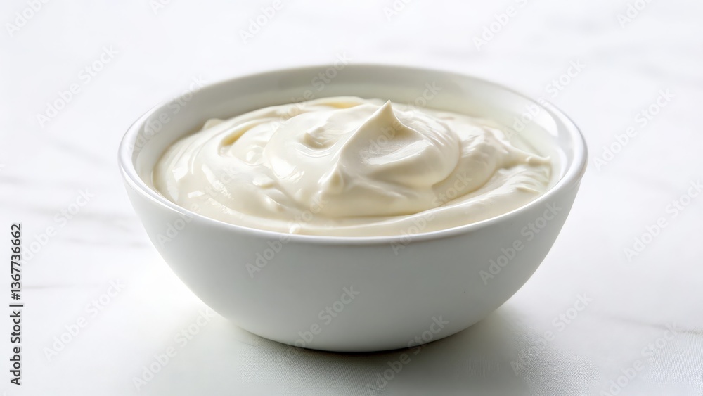 Thick and Creamy Sour Cream in a White Bowl on a White Background for Dairy and Cooking Use
Thick and Creamy Sour Cream in a White Bowl on a White Background for Dairy and Cooking Use