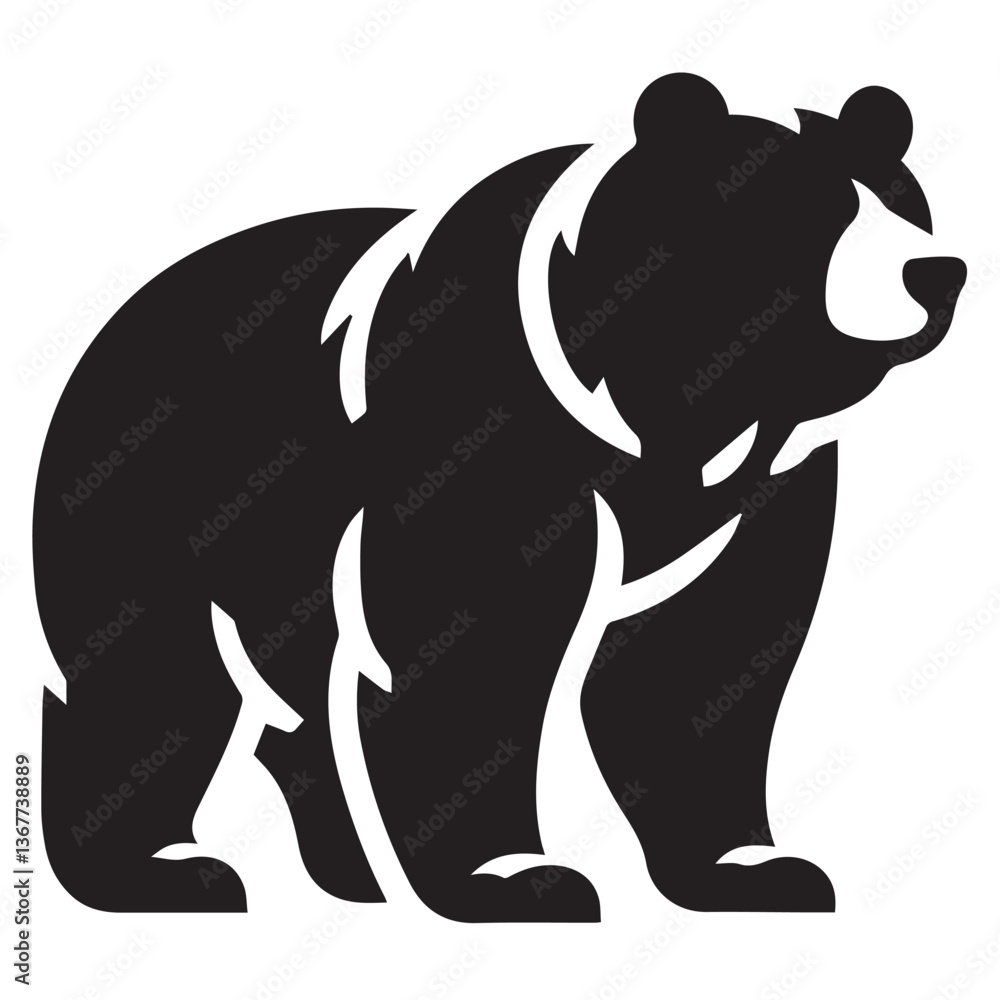 Fototapeta premium Bear silhouette black and white vector icon