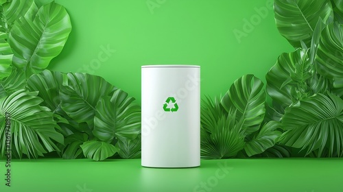 Wallpaper Mural A sleek recycling bin stands amidst lush green foliage, symbolizing eco-friendliness and sustainability in a vibrant, nature-inspired setting, Green Technology. Torontodigital.ca