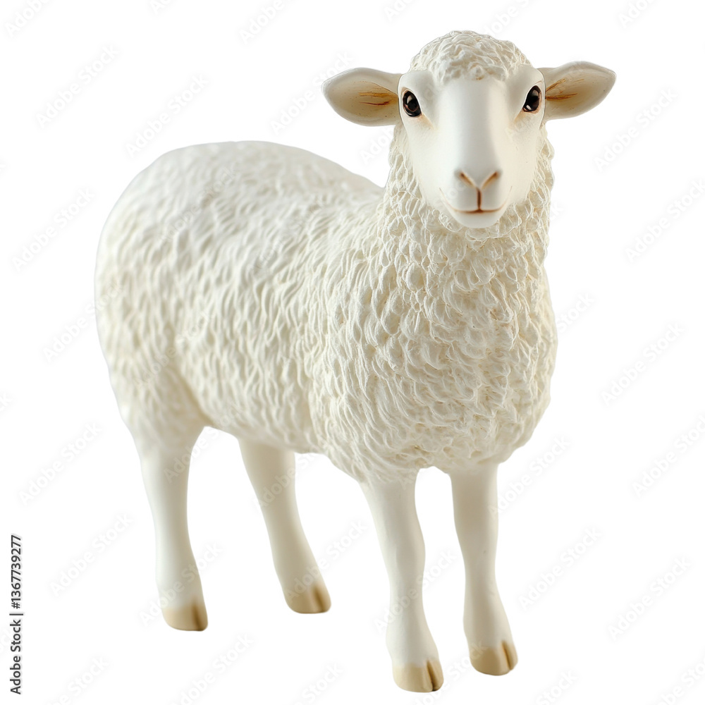 Fototapeta premium Whimsical White Sheep Figurine Model with Transparent Background