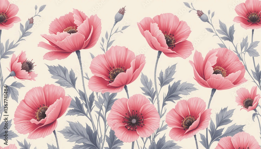 custom made wallpaper toronto digitalPink Poppies With Minimalist Beige Background And Delicate Petals For Nature Floral Design Background