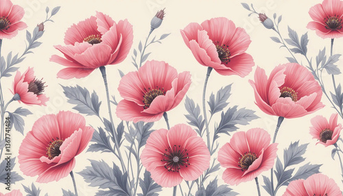 Wallpaper Mural Pink Poppies With Minimalist Beige Background And Delicate Petals For Nature Floral Design Background Torontodigital.ca