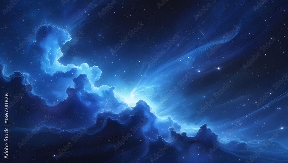 Obraz premium Celestial blue sphere adrift in a dark, star-dusted atmosphere