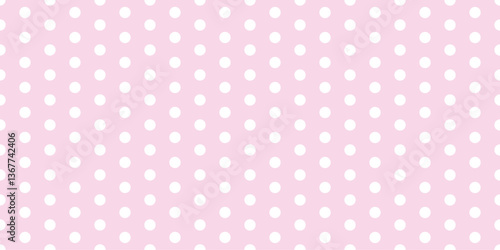 Soft pink polka dot seamless pattern on a light pastel background. Ideal for baby showers, nursery decor, gift wrap, scrapbooking, and feminine textile prints. Vector format for versatile use.