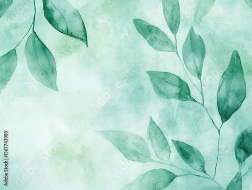 Watercolor botanical background with elegant green leaves and delicate textures for artistic design