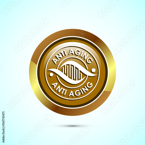 Anti aging icon design illustration. Icon for logo, mobile app, website, sign, symbol. Gold color round button design