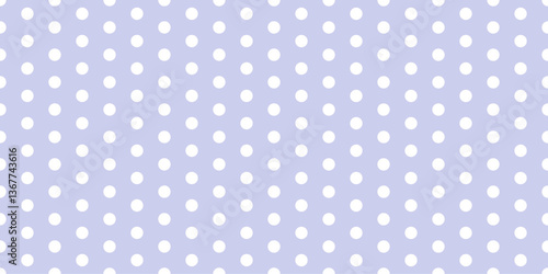 Soft lavender polka dot seamless pattern on a light pastel background. Ideal for baby showers, nursery decor, gift wrap, scrapbooking, and feminine textile prints. Vector format for versatile use.